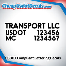 Load image into Gallery viewer, Transport Name with USDOT & MC Lettering Decal (Set of 2)
