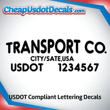 Load image into Gallery viewer, Arched Transport Name with Origin & USDOT Number Sticker Decal (Set of 2)