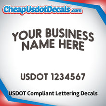 Load image into Gallery viewer, Arched Trucking Business Name with USDOT Number Lettering Decal (Set of 2)