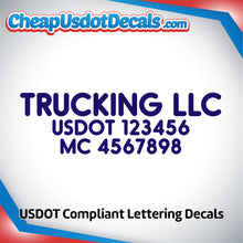 Load image into Gallery viewer, Trucking Name with US DOT & MC Number Lettering Decal (Set of 2)