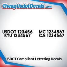 Load image into Gallery viewer, USDOT, MC, KYU & CA Number Lettering Decal (Set of 2)