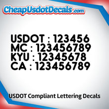 Load image into Gallery viewer, US DOT, MC, KYU & CA Number Sticker Decal (Set of 2)