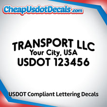 Load image into Gallery viewer, Arched Transport Business Name with Origin & USDOT Number Decal (Set of 2)