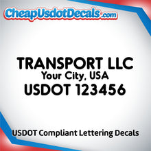 Load image into Gallery viewer, Transport Name with City & USDOT Number Decal Lettering (Set of 2)