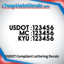 Load image into Gallery viewer, USDOT, MC & KYU Number Sticker Decal (Set of 2)
