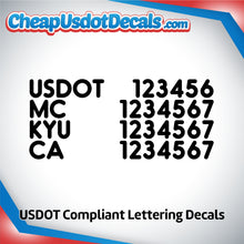 Load image into Gallery viewer, USDOT MC KYU CA Numbers Lettering Decal (Set of 2)