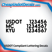 Load image into Gallery viewer, USDOT, MC & KYU Number Decal Sticker (Set of 2)