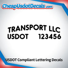 Load image into Gallery viewer, Arched Transport Name with USDOT Number Sticker Decal (Set of 2)