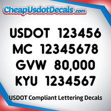 Load image into Gallery viewer, USDOT, MC, GVW & KYU Number Sticker Decal Lettering (Set of 2)