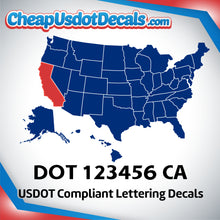 Load image into Gallery viewer, USDOT Number Decal Sticker California (Set of 2)