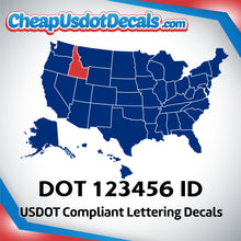 Load image into Gallery viewer, USDOT Number Decal Sticker Idaho (Set of 2)
