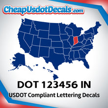 Load image into Gallery viewer, USDOT Number Decal Sticker Indiana (Set of 2)