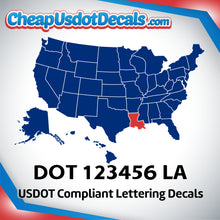 Load image into Gallery viewer, USDOT Number Decal Sticker Louisiana (Set of 2)