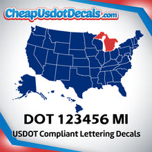 Load image into Gallery viewer, USDOT Number Decal Sticker Michigan (Set of 2)