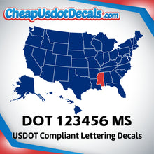 Load image into Gallery viewer, USDOT Number Decal Sticker Mississippi (Set of 2)