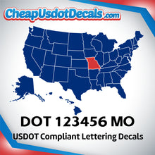 Load image into Gallery viewer, USDOT Number Decal Sticker Missouri (Set of 2)