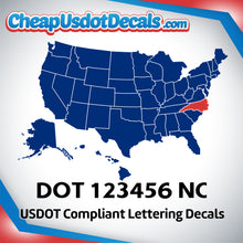 Load image into Gallery viewer, USDOT Number Decal Sticker North Carolina (Set of 2)
