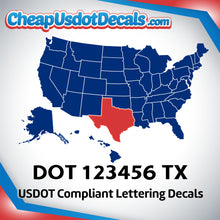 Load image into Gallery viewer, USDOT Number Decal Sticker Texas (Set of 2)
