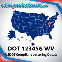 Load image into Gallery viewer, USDOT Number Decal Sticker West Virginia (Set of 2)