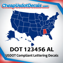 Load image into Gallery viewer, USDOT Number Decal Sticker Alabama (Set of 2)
