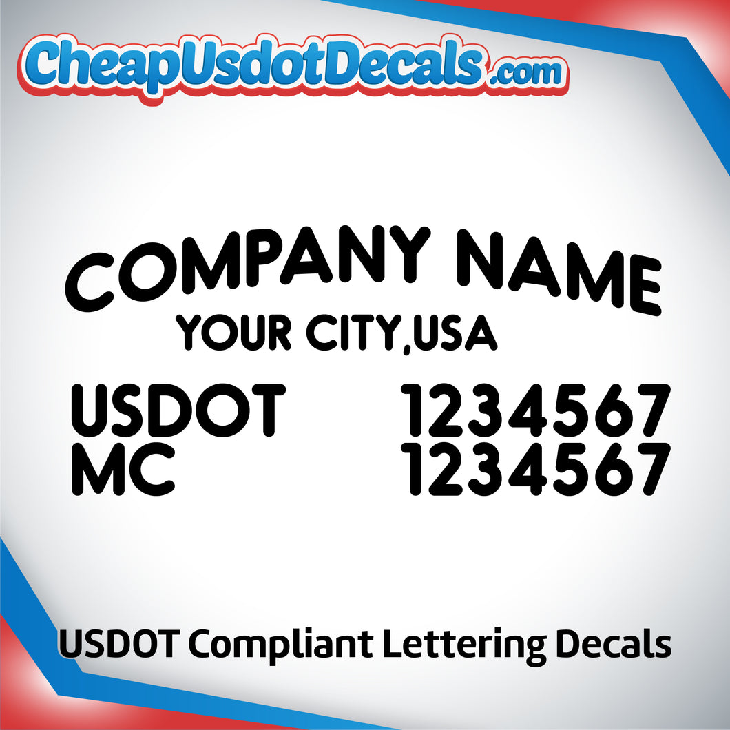 Arched Company Name with Origin City, USDOT & MC Number Decal Lettering (Set of 2)