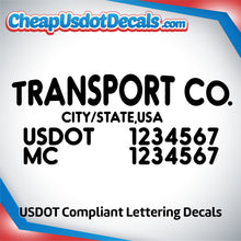 Load image into Gallery viewer, Transport Company Name with USDOT &amp; MC Lettering Numbers (Set of 2)
