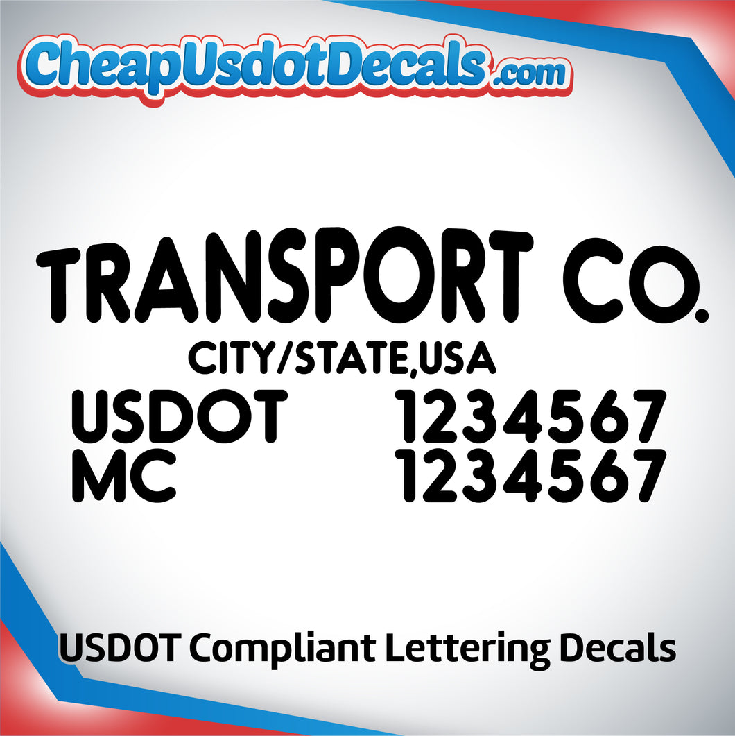 Transport Company Name with USDOT & MC Lettering Numbers (Set of 2)