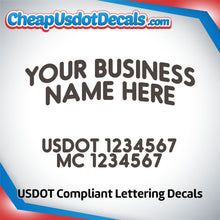 Load image into Gallery viewer, Arched Business Name with USDOT &amp; MC Lettering Decal (Set of 2)
