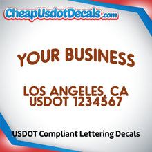 Load image into Gallery viewer, Arched Business Name Door Decal with Origin &amp; USDOT Number (Set of 2)
