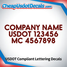 Load image into Gallery viewer, 3 Lines of Text Company Name, USDOT &amp; MC Lettering Decals (Set of 2)
