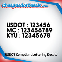 Load image into Gallery viewer, US DOT, MC &amp; KYU Number Sticker Decal (Set of 2)
