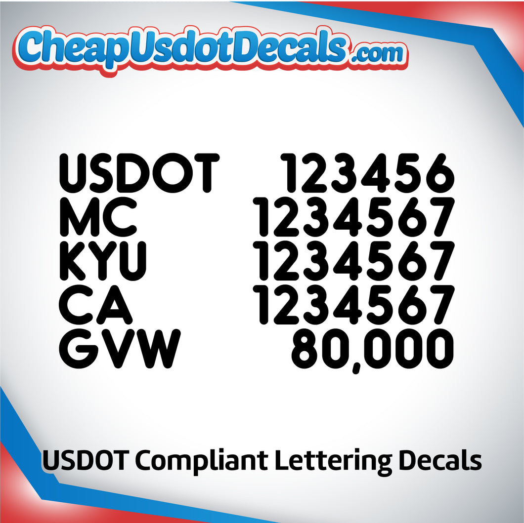 USDOT, MC, KYU, CA & GVW Lettering Sticker Decals (Set of 2)